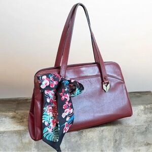 Leather Vintage Etienne Aigner Shoulder Bag with Floral Scarf - Burgundy